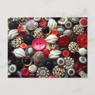Rode Button, zwart en zilver Briefkaart