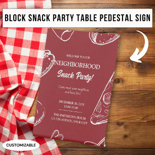 Rode Buurt Pret Blok Eten Snack Feestje Reclamebord Met Voetstuk