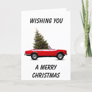 RODE CABRIOLET MET "PRETTIG KERSTFEEST" FEESTDAGEN KAART