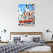 Rode Cabriolet Onder Palmboom Canvas Afdruk (Insitu (Slaapkamer))
