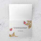 Rode cadeau doos Kerstballen Gouden sneeuwvlokken  Kaart (Binnen)