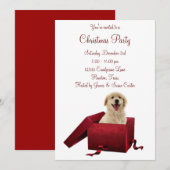 Rode Cadeau Puppy Kerstfeest Uitnodigingen (Voorkant / Achterkant)
