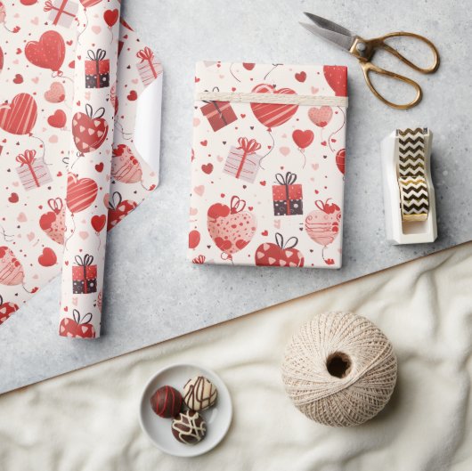 Rode Cadeaus geschenken en hartvormige ballonnen K Cadeaupapier (Crafts)