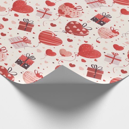 Rode Cadeaus geschenken en hartvormige ballonnen K Cadeaupapier (Hoek)