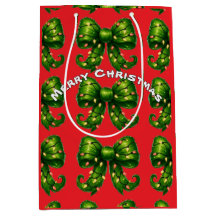 Rode cadeautaszak met groen kerstlintpatroon