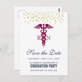 Rode Caduceus Verpleegkundige Afstuderen de datum Briefkaart (Voorkant / Achterkant)