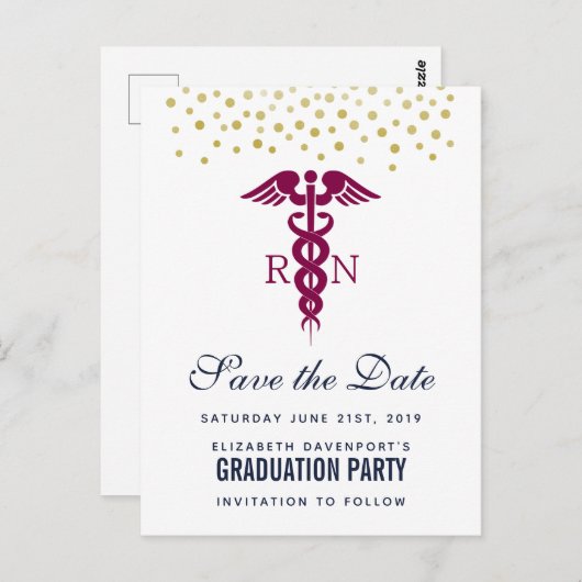 Rode Caduceus Verpleegkundige Afstuderen de datum Briefkaart (Voorkant / Achterkant)