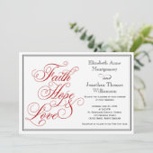 Rode Calligrafie Faith Hope Love Weddenschap Kaart (Staand voorkant)