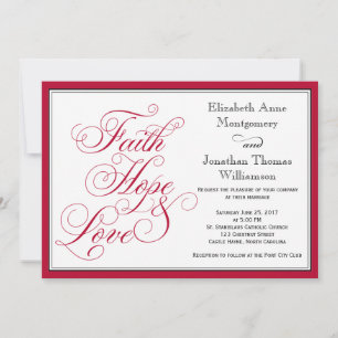 Rode Calligrafie Faith Hope Love Weddenschap Kaart