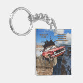 Rode Camaro Mountain Cliff Christelijke Schrift Sleutelhanger (Voorkant Links)