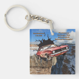 Rode Camaro Mountain Cliff Christelijke Schrift Sleutelhanger