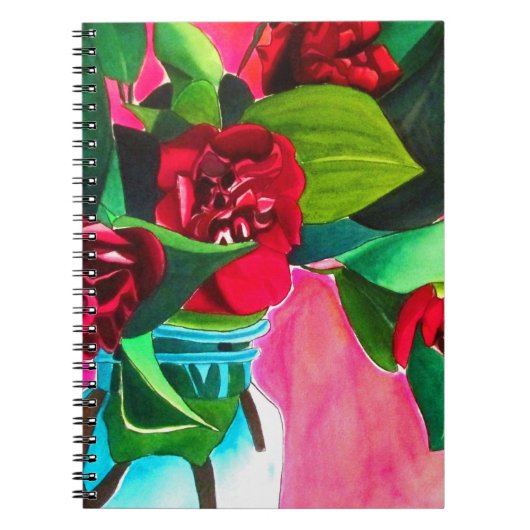 Rode Camelia's met groen Notitieboek (Voorkant)