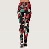 RODE CAMELIA'S, WITTE GROENE BLADEREN ZWARTE Bloem Leggings (Achterkant)