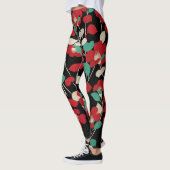 RODE CAMELIA'S, WITTE GROENE BLADEREN ZWARTE Bloem Leggings (Links)