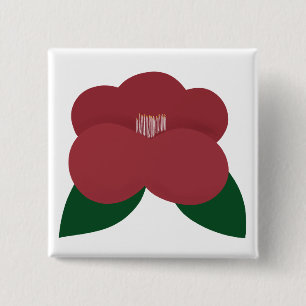 Rode Camellia Bloem Botanische Bloesem Vierkante Button 5,1 Cm