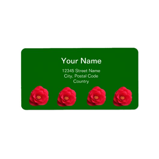 rode camellia bloemen groene adreslabel etiket (Voorkant)