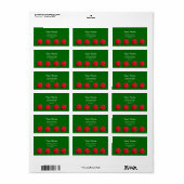 rode camellia bloemen groene adreslabel etiket (Full Sheet)