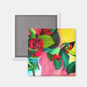 Rode Camellias bloeskunst Magneet (Voorkant / Achterkant)