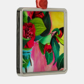 Rode Camellias bloeskunst Metalen Ornament (Rechts)