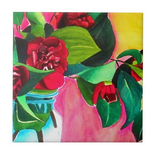 Rode Camellias bloeskunst Tegeltje (Voorkant)