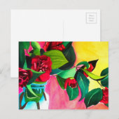 Rode Camellias met groen Briefkaart (Voorkant / Achterkant)