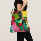 Rode Camellias met groen Tote Bag (Dichtbij)