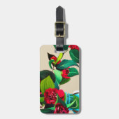 Rode Camellias met groene waterverf van bladeren Bagagelabel (Voorkant verticaal)