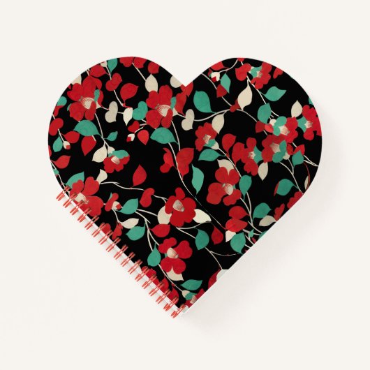 RODE CAMELLIAS, WITTE GROEN LEVERT ZWARTE, donkere Notitieboek (Voorkant)