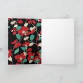 RODE CAMELLIAS, WITTE GROENEN, VERLATEN IN ZWARTE  FEESTDAGEN KAART (Binnen)