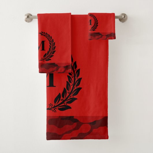 Rode Camouflage Monogram Badhanddoekenset Bad Handdoek (Insitu)