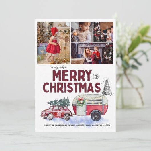  Rode Camper kerstfoto Collage (Staand voorkant)