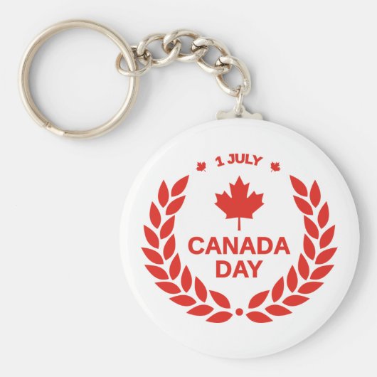 rode canadese dag esdoorn leaf 1 juli wit sleutelhanger (Voorkant)