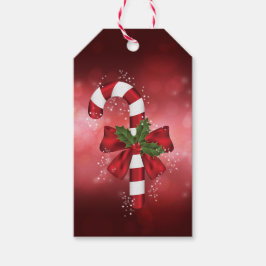 Rode Candy Cane Op Een Rode Bokeh Achtergrond Cadeaulabel