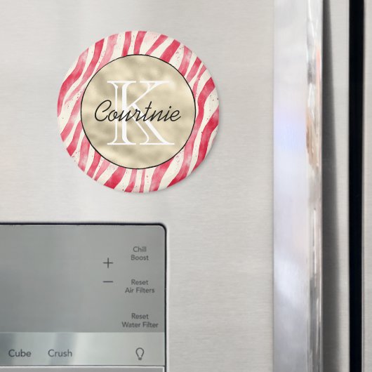 Rode Candy Cane Strepen Gouden Monogram Magneet (Insitu (Koelkast))