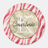 Rode Candy Cane Strepen Gouden Monogram Magneet (Voorkant)