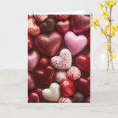 Rode Candy Hearts Ontwerp Valentijnsdag Kaart (Gele Bloem)