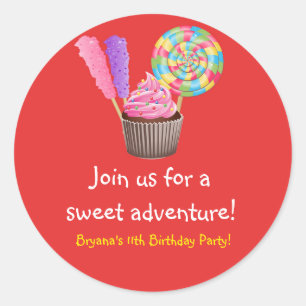 Rode Candyland Candy Cupcake Verjaardagsfeest Stic Ronde Sticker