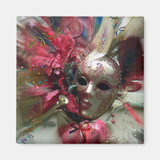 Rode Carnaval Fantasie Kunst Vierkante Magneet (Voorkant)