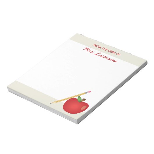 Rode Cartoon Apple en geel potlood & aangepaste na Notitieblok (Linkerzijde)