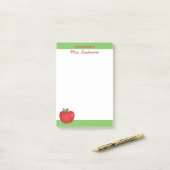 Rode Cartoon Apple met aangepaste naam Post-it® Notes (Op bureau)