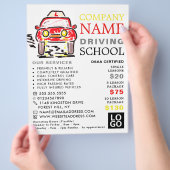 Rode Cartoon Auto, Rijschool, Instructeur Adverten Flyer (Hand)