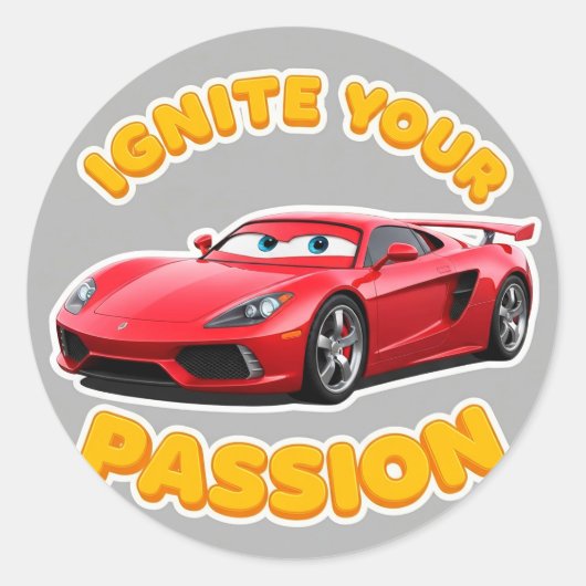 Rode Cartoon Auto Ronde Sticker (Voorkant)