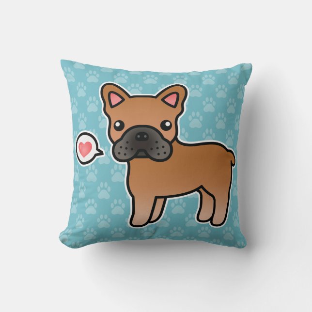 Rode Cartoon Franse Bulldog Liefde Kussen (Voorkant)