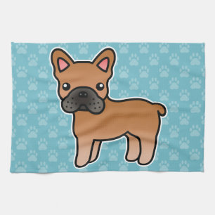 Rode Cartoon Franse Bulldog Theedoek