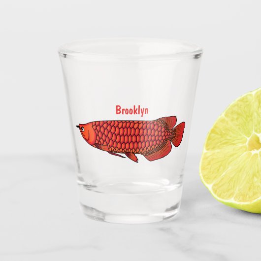 Rode cartoon in Arowana Shot Glas (Voorkant)