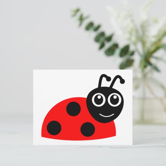 Rode cartoon ladybug briefkaart (Staand voorkant)
