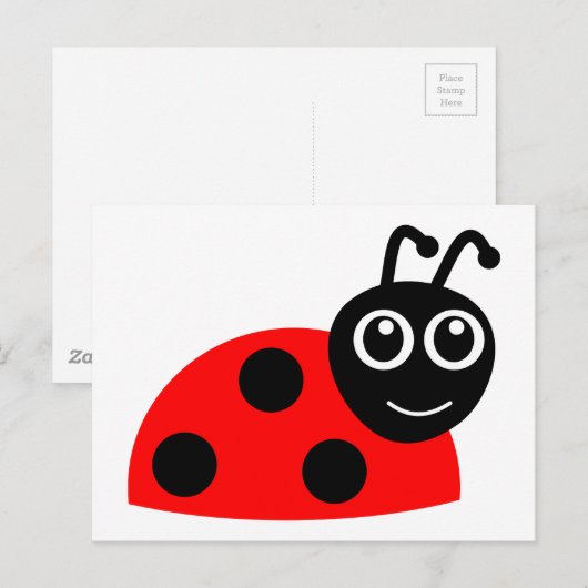 Rode cartoon ladybug briefkaart (Voorkant / Achterkant)