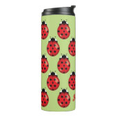 Rode Cartoon Ladybugs met aangepaste naam Thermosbeker (Gedraaid links)