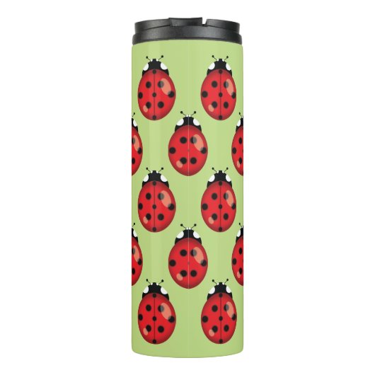 Rode Cartoon Ladybugs met aangepaste naam Thermosbeker (Achterkant)
