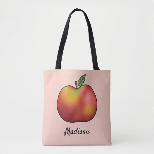 Rode Cartoon op roze met aangepaste naam Tote Bag (Voorkant)